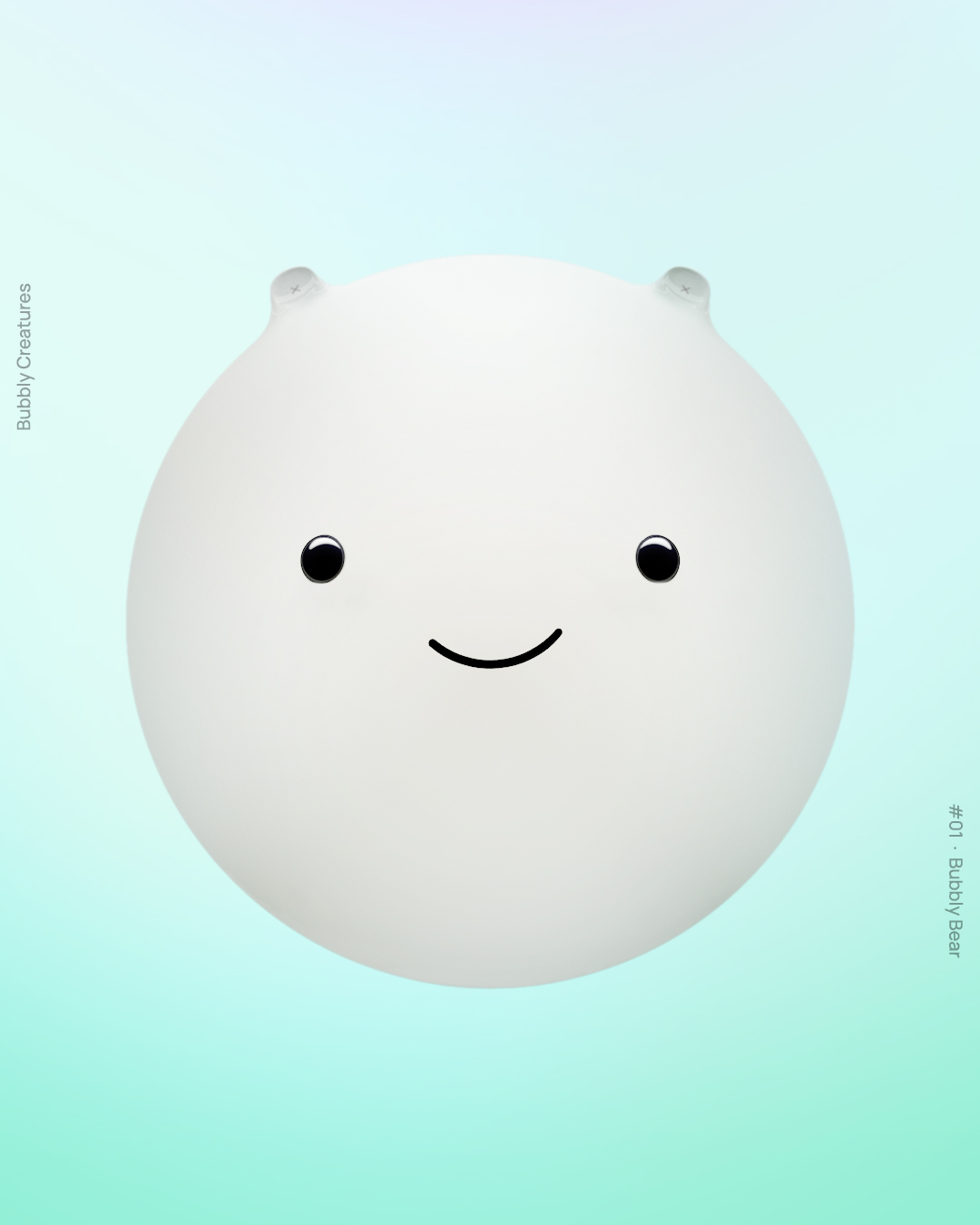 white sphere that resembles a small bear cub.
